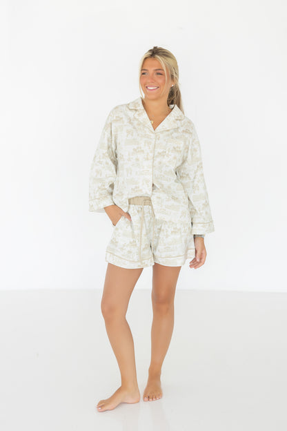 The Sunday Morning Pajama Shorts Set - Norman Toile