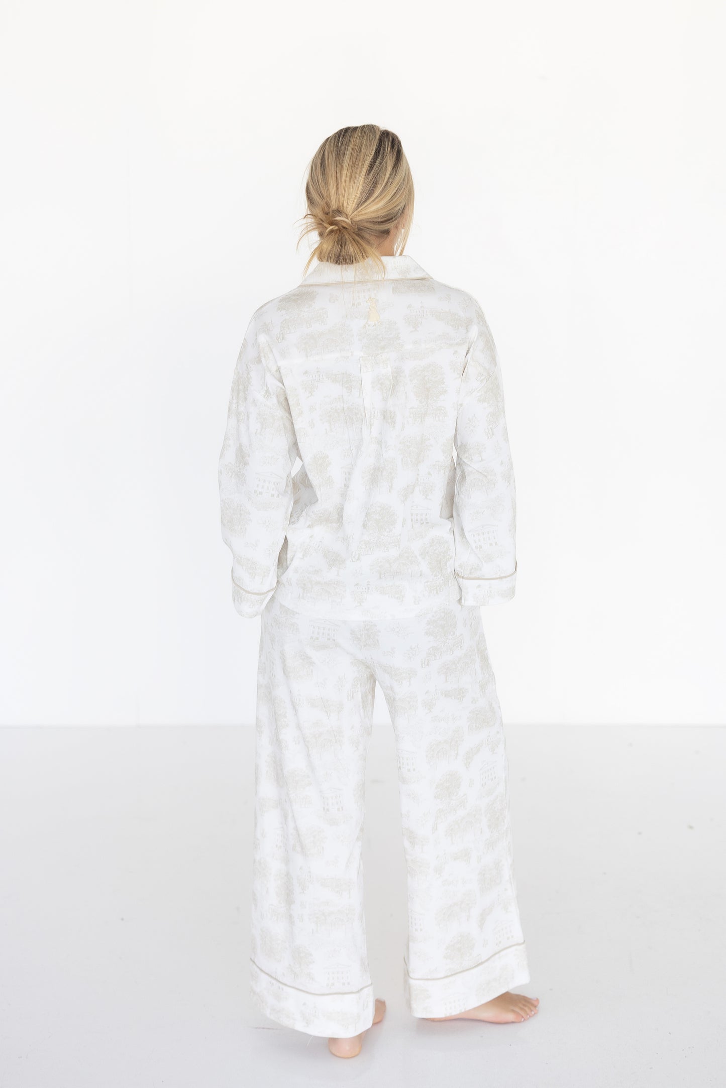 The Sunday Morning Pajama Pants Set - Cream Oxford Toile