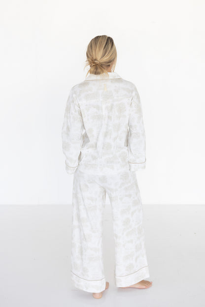 The Sunday Morning Pajama Pants Set - Cream Oxford Toile