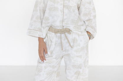 The Sunday Morning Pajama Pants Set - Cream Oxford Toile