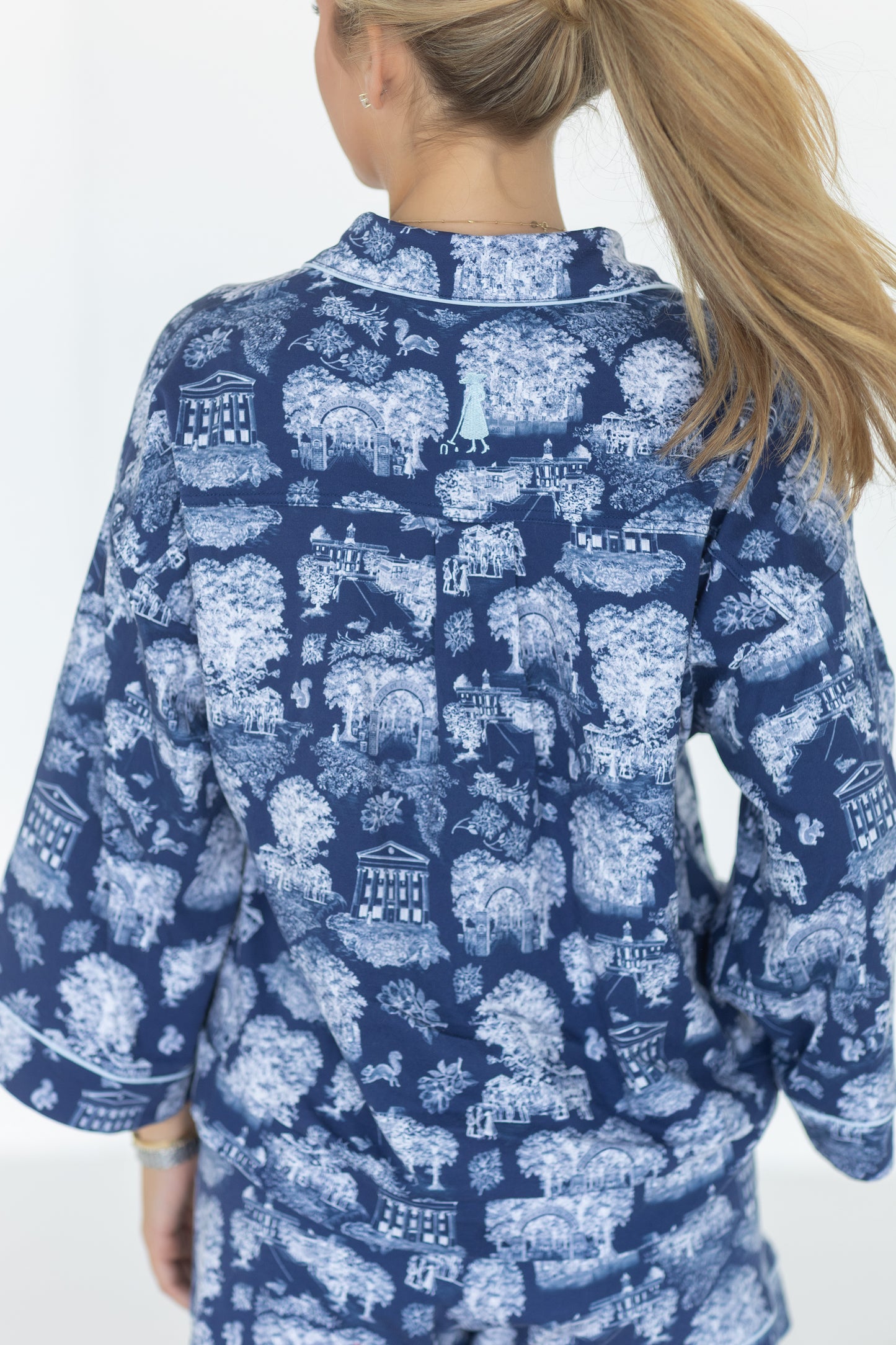 The Sunday Morning Pajama Shorts Set - Navy Oxford Toile