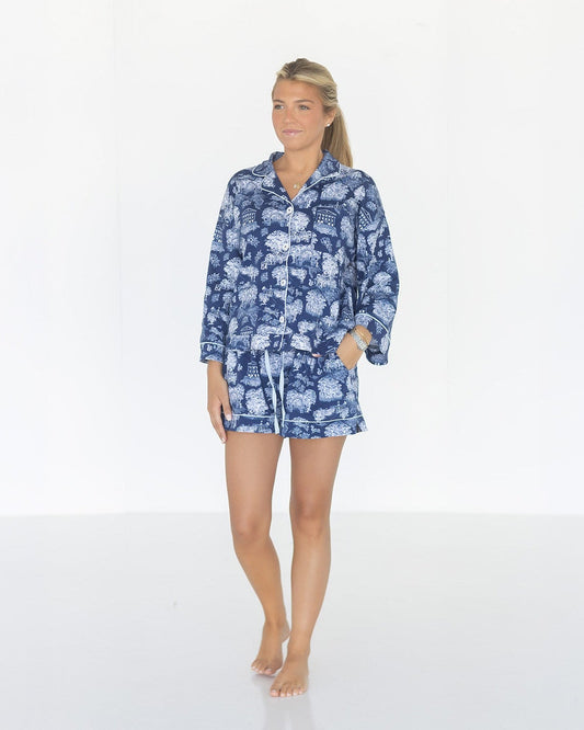 The Sunday Morning Pajama Shorts Set - Oxford Toile